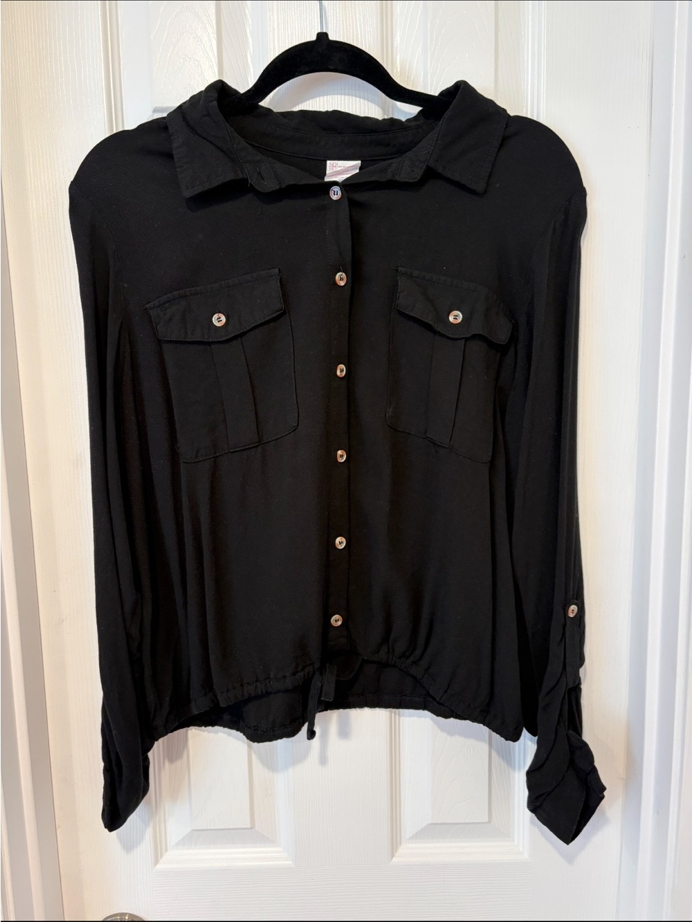 Black Button-Front Women's Utility Shirt Chest Pockets